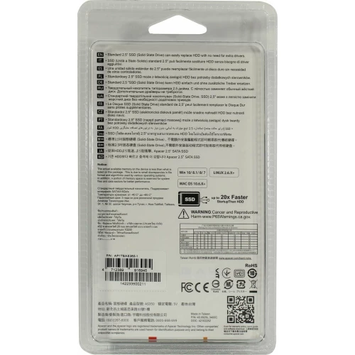 Твердотельный накопитель SSD 1Tb Apacer Panther AS350X, [AP1TBAS350XR-1], 2.5" SATA III, чтение: 560 МБ/с, запись: 540 МБ/с, 3D V-NAND